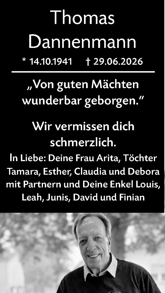 Traueranzeige von Thomas Dannenmann von Wetzlarer Neue Zeitung