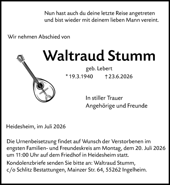 Traueranzeige von Waltraud Stumm von Allgemeine Zeitung Rheinhessen-Nahe