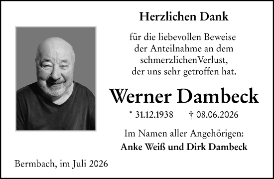 Traueranzeige von Werner Dambeck von Camberger Anzeiger