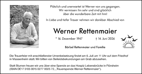 Traueranzeige von Werner Rettenmaier von Hochheimer Zeitung