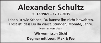 Traueranzeige von Alexander Schultz von 561 Kreisanzeiger