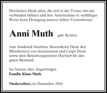 Traueranzeige von Anni Muth von 582 Camberger Anzeiger