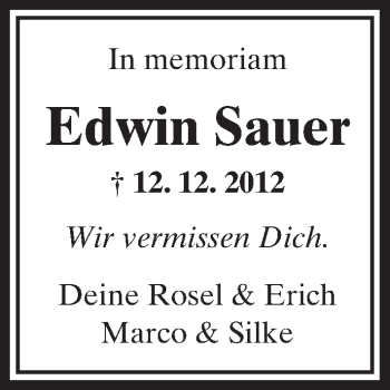 Traueranzeige von Edwin Sauer von 561 Kreisanzeiger
