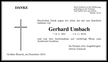 Traueranzeige von Gerhard Umbach von 560 Gießener Anzeiger