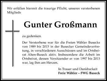 Traueranzeige von Gunter Großmann von 560 Gießener Anzeiger