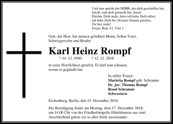 Traueranzeige von Karl Heinz Rompf von 202 Dill Block (120)