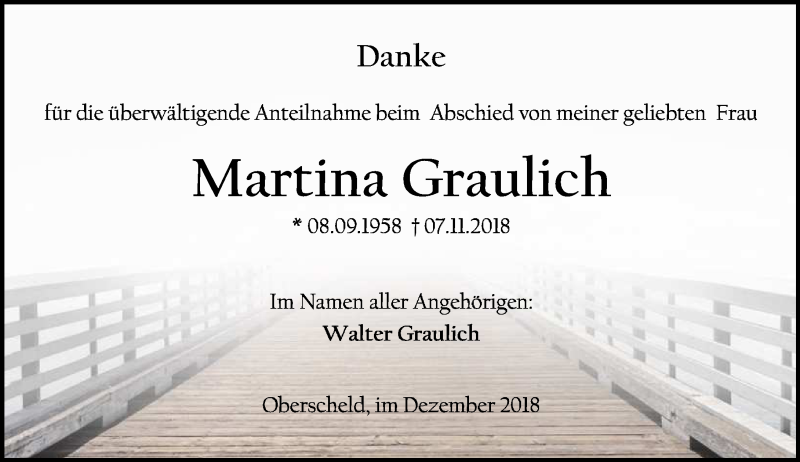  Traueranzeige für Martina Graulich vom 22.12.2018 aus 202 Dill Block (120)
