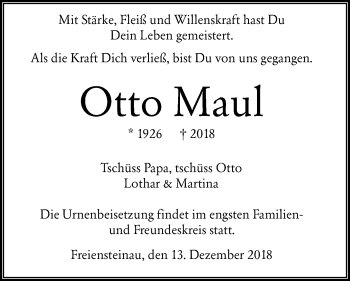 Traueranzeige von Otto Maul von VRM Trauer