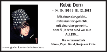 Traueranzeige von Robin Dorn von 561 Kreisanzeiger