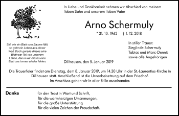 Traueranzeige von Arno Schermuly von 206 WT - Weilburger Tageblatt (140)
