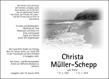 Traueranzeige von Christa Müller-Schepp von 560 Gießener Anzeiger