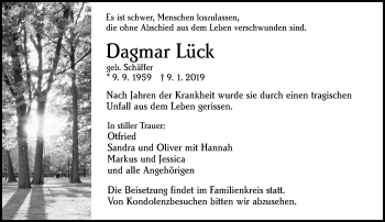 Traueranzeige von Dagmar Lück von 201 WNZ - Wetzlarer Neue Zeitung (110)