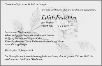 Traueranzeige von Edith Fraschka von 201 WNZ - Wetzlarer Neue Zeitung (110)