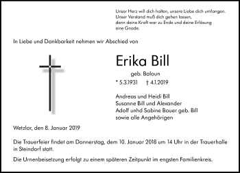 Traueranzeige von Erika Bill von 201 WNZ - Wetzlarer Neue Zeitung (110)