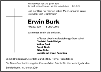 Traueranzeige von Erwin Burk von 205 HA - Hinterländer Anzeiger (130)