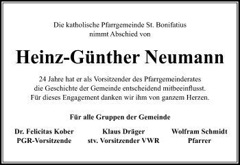 Traueranzeige von Heinz-Günther Neumann von 561 Kreisanzeiger