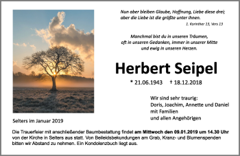 Traueranzeige von Herbert Seipel von 561 Kreisanzeiger