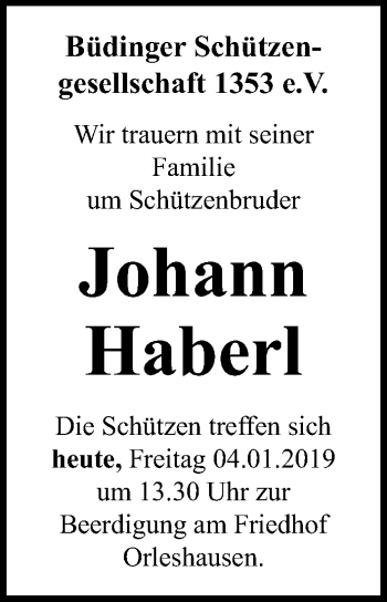 Traueranzeige von Johann Haberl von 561 Kreisanzeiger