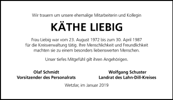 Traueranzeige von Käthe Liebig von 201 WNZ - Wetzlarer Neue Zeitung (110)