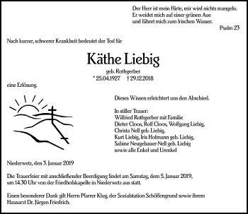 Traueranzeige von Käthe Liebig von 206 WT - Weilburger Tageblatt (140)