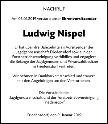 Traueranzeige von Ludwig Nispel von 205 HA - Hinterländer Anzeiger (130)