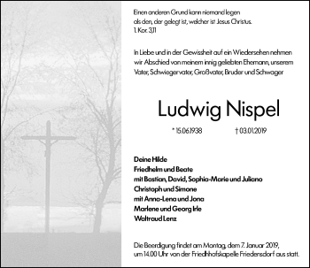 Traueranzeige von Ludwig Nispel von 205 HA - Hinterländer Anzeiger (130)