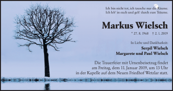 Traueranzeige von Markus Wielsch von 201 WNZ - Wetzlarer Neue Zeitung (110)