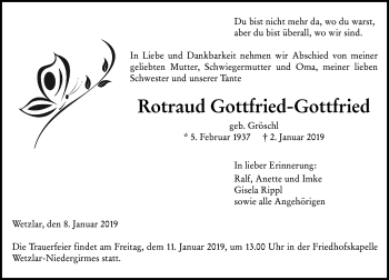 Traueranzeige von Rotraud Gottfried-Gottfried von 201 WNZ - Wetzlarer Neue Zeitung (110)