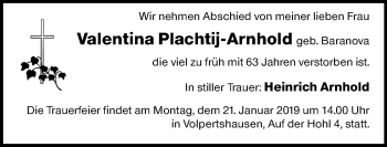 Traueranzeige von Valentina Plachtij-Arnhold von 201 WNZ - Wetzlarer Neue Zeitung (110)