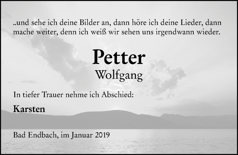  Traueranzeige für Wolfgang Petter vom 03.01.2019 aus 205 HA - Hinterländer Anzeiger (130)