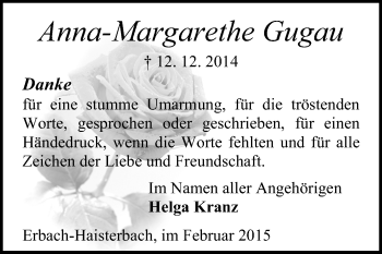 Traueranzeige von Anna-Margarethe Gugau von Odenwälder Echo