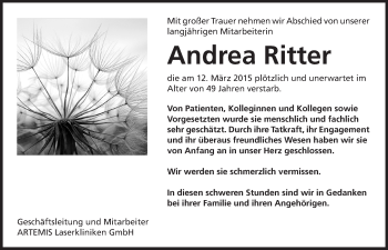 Traueranzeige von Andrea Ritter von Echo-Zeitungen (Gesamtausgabe)