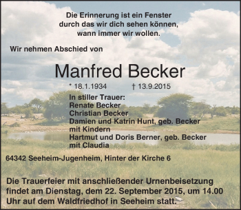 Traueranzeige von Manfred Becker von trauer.echo-online.de