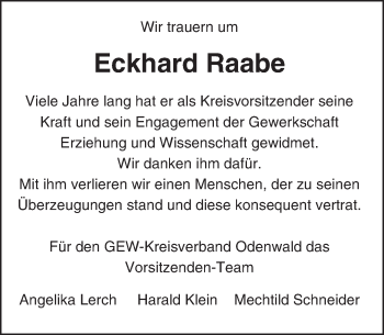 Traueranzeige von Eckhard Raabe von trauer.echo-online.de