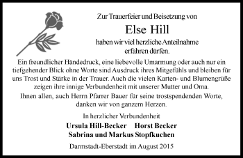 Traueranzeige von Else Hill von trauer.echo-online.de