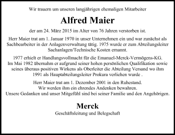 Traueranzeige von Alfred Maier von Echo-Zeitungen (Gesamtausgabe)
