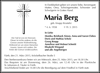 Traueranzeige von Maria Berg von Starkenburger Echo