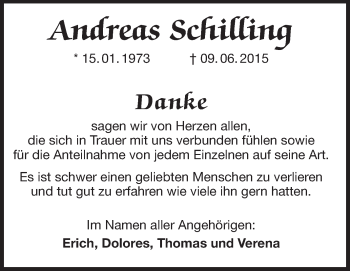 Traueranzeige von Andreas Schilling von Echo-Zeitungen (Gesamtausgabe)