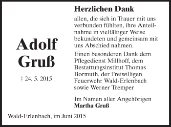 Traueranzeige von Gruß Adolf von Starkenburger Echo