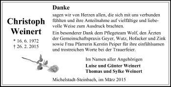 Traueranzeige von Christoph Weinert von Odenwälder Echo