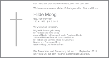 Traueranzeige von Hilde Moog von trauer.echo-online.de