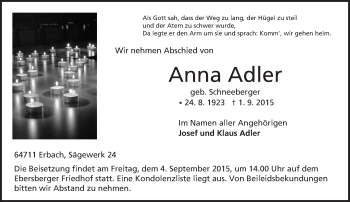 Traueranzeige von Anna Adler von trauer.echo-online.de