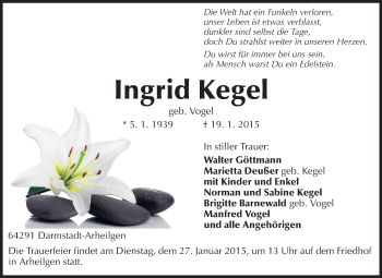 Traueranzeige von Ingrid Kegel von Echo-Zeitungen (Gesamtausgabe)