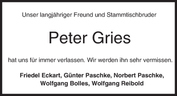 Traueranzeige von Peter Gries von trauer.echo-online.de