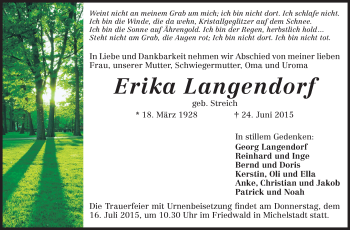 Traueranzeige von Erika Langendorf von Echo-Zeitungen (Gesamtausgabe)