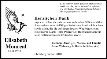 Traueranzeige von Elisabeth Monreal von Odenwälder Echo