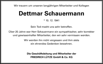 Traueranzeige von Dettmar Schauermann von Odenwälder Echo