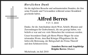 Traueranzeige von Alfred Berres von Odenwälder Echo