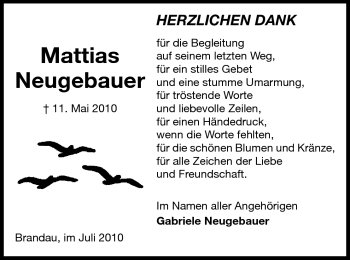 Traueranzeige von Mattias Neugebauer von Darmstädter Echo, Odenwälder Echo, Rüsselsheimer Echo, Groß-Gerauer-Echo, Ried Echo