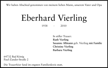 Traueranzeige von Eberhard Vierling von Echo-Zeitungen (Gesamtausgabe)